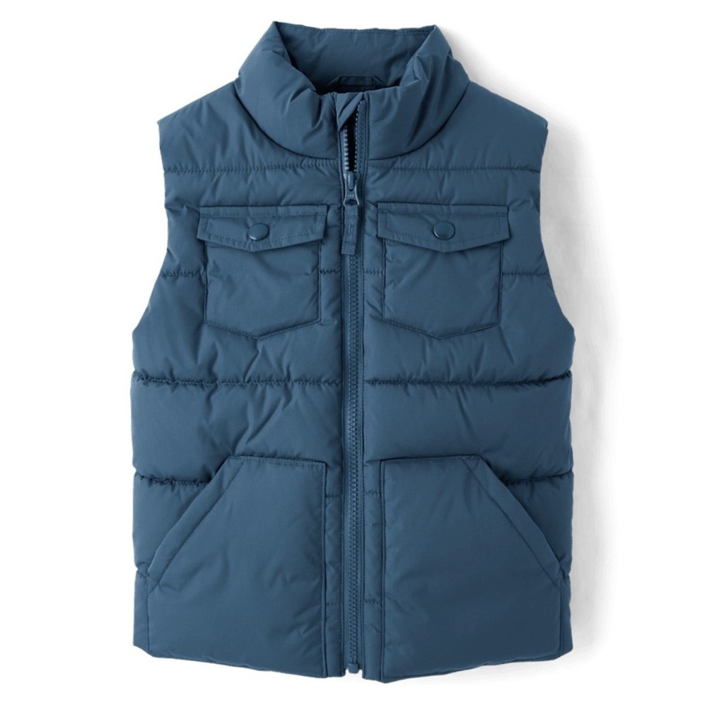 Children's Place Boys Puffer Vest Navy Blue Quilted Sleeveless Jacket